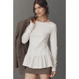 Anthropologie Maeve Long-Sleeve Peplum Tunic Top Solid Ruffle S NWT 284898